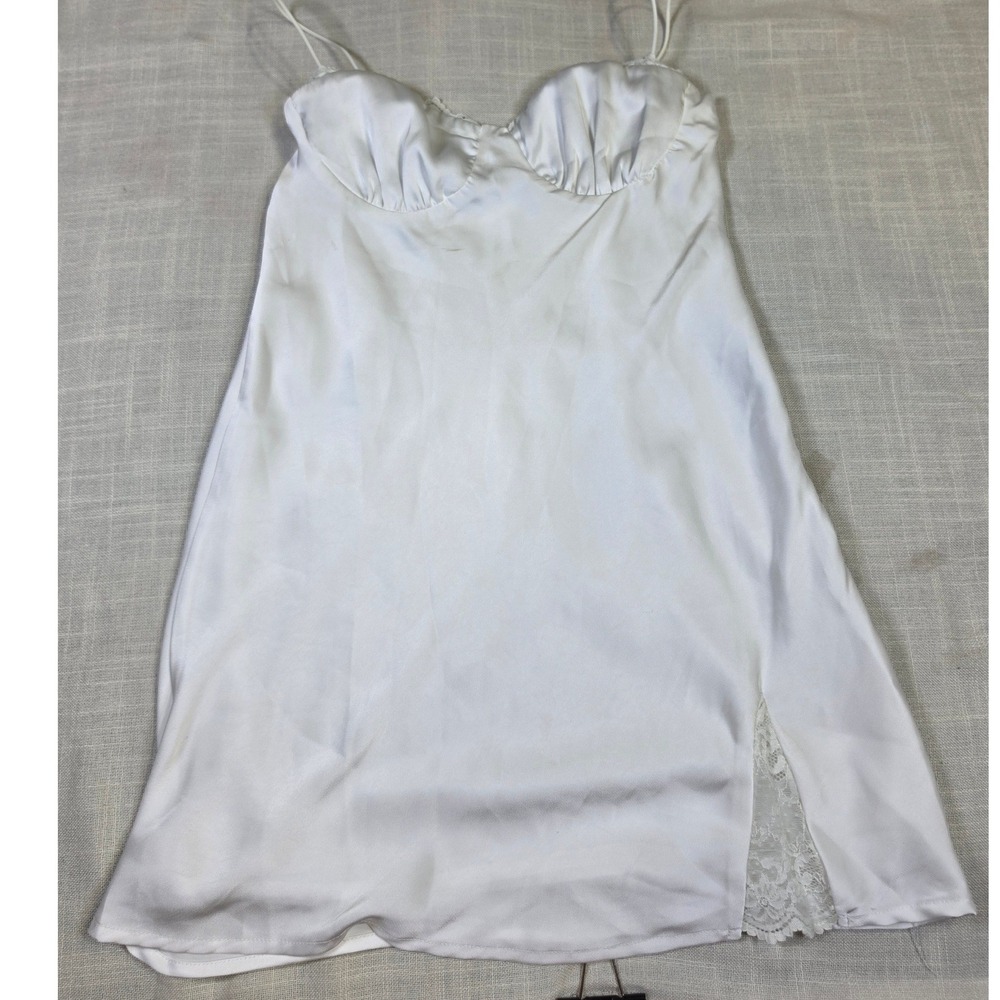 Princess Polly White Satin Bustier Mini Dress Lace Slit cottage Romantic US 4